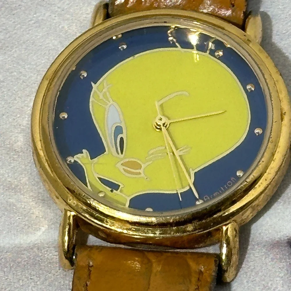 Vintage 1994 Armitron Looney Tunes Tweety Bird Watch Set‎ 2200/76 Brown Leather